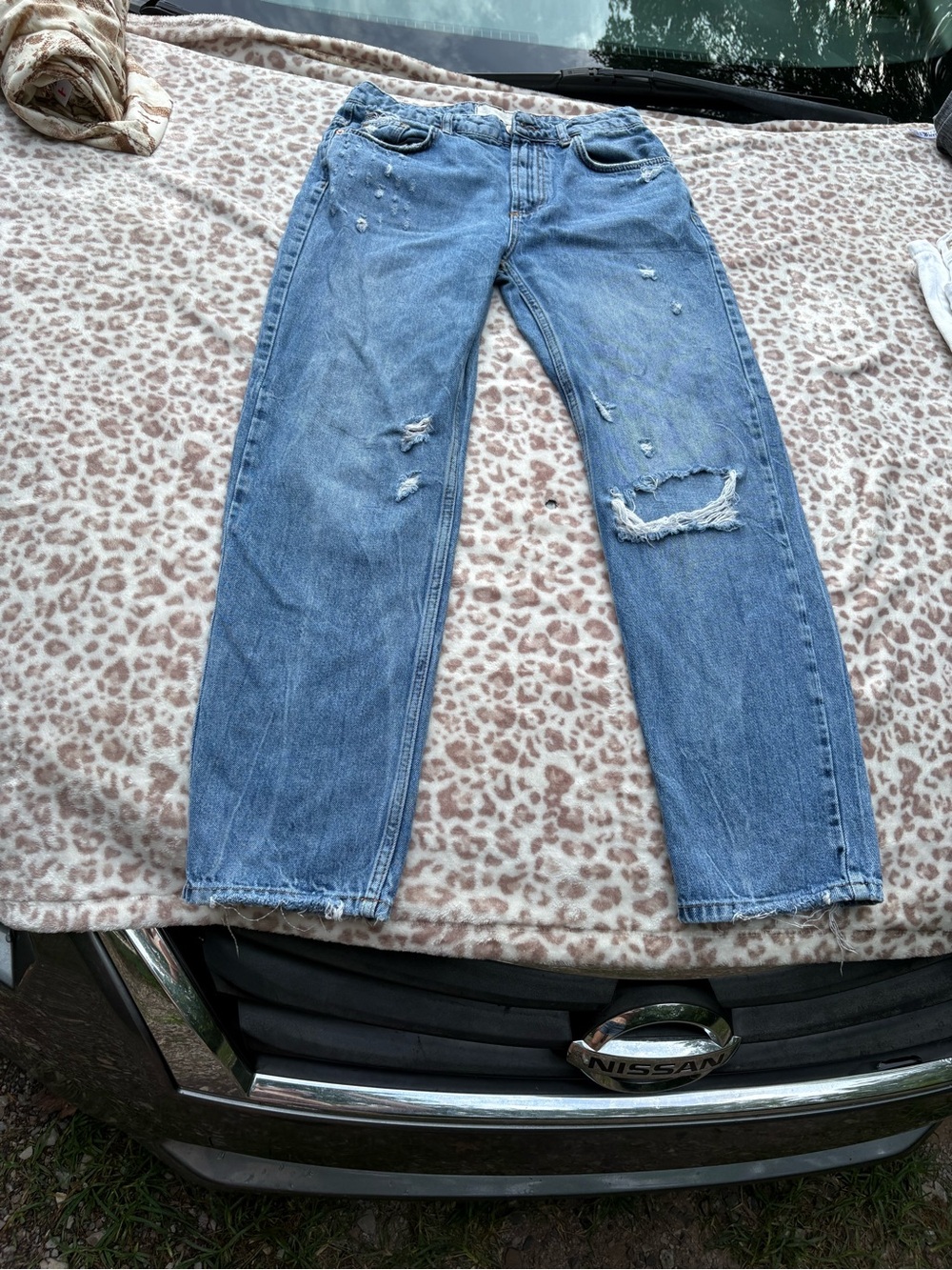 We The Free Free People Size 28 Distressed Light Blue Straight Leg Denim Jeans